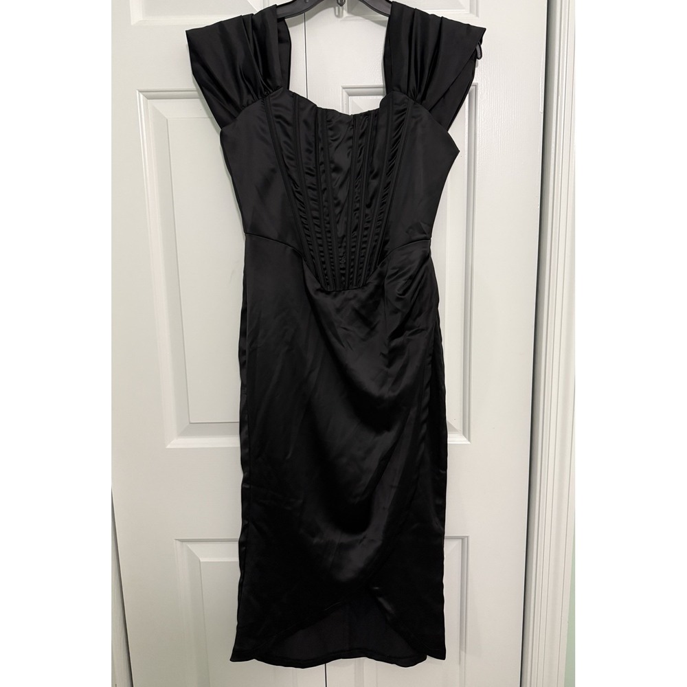 Vamp 90s Goth Style Black Corset with boning Body Con Dress Sz Medium